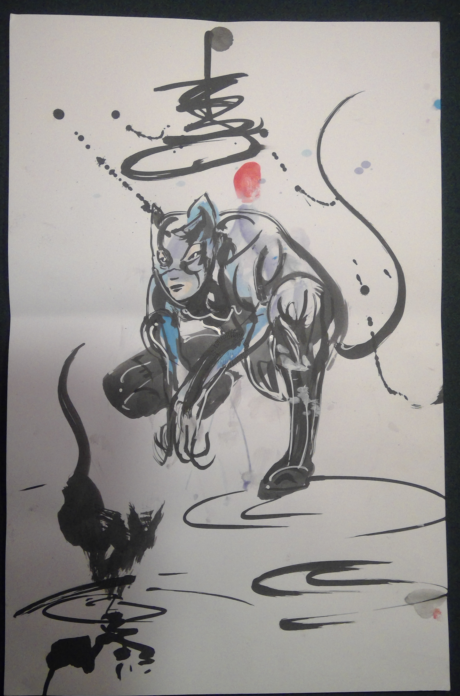 Catwoman - Andy Lee Signed Original Con Style Fan Painting