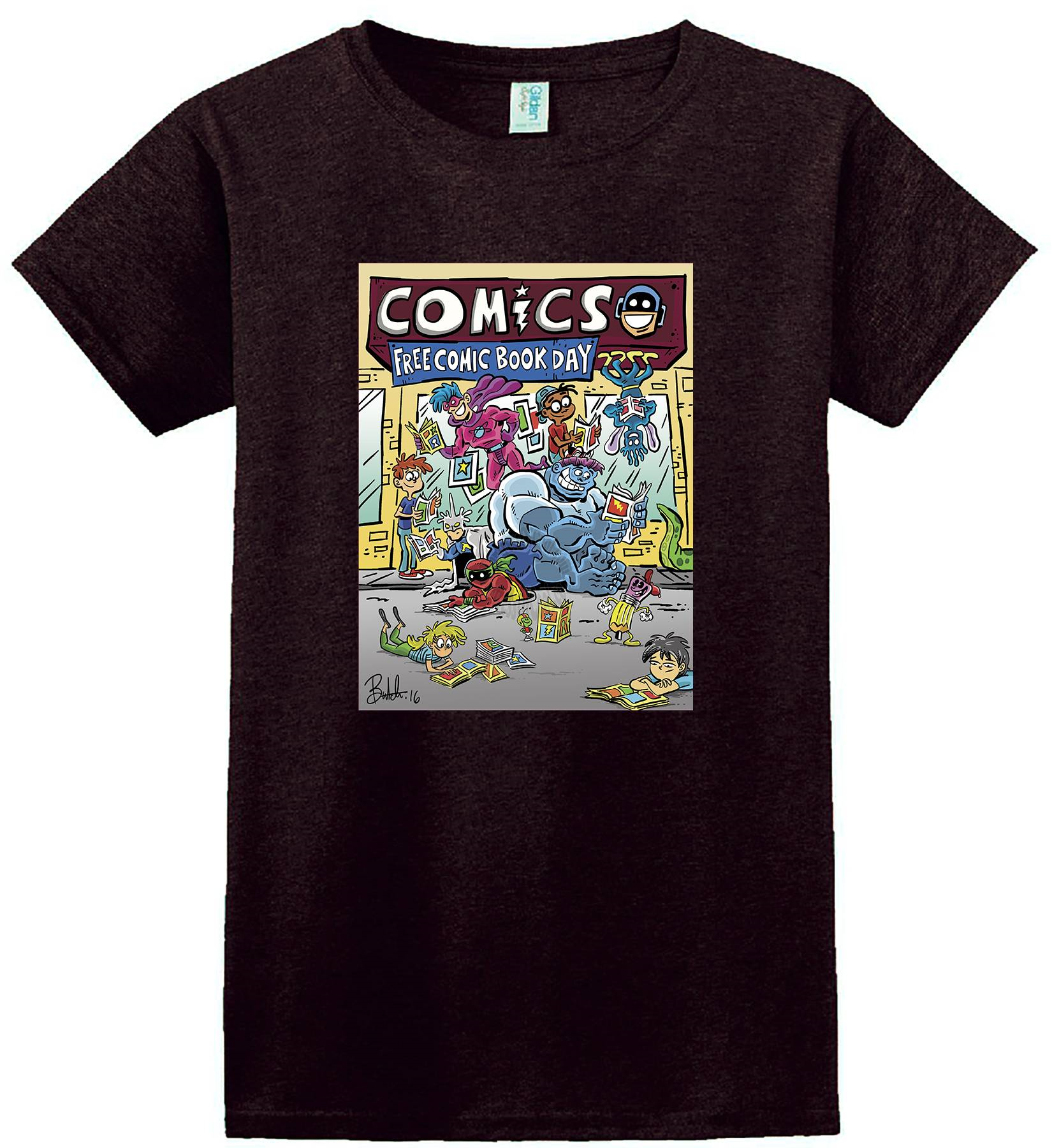 FREE COMIC BOOK DAY (FCBD) 2017 COMMEMORATIVE ARTIST HARTMAN BLACK T-SHIRT (SMALL)