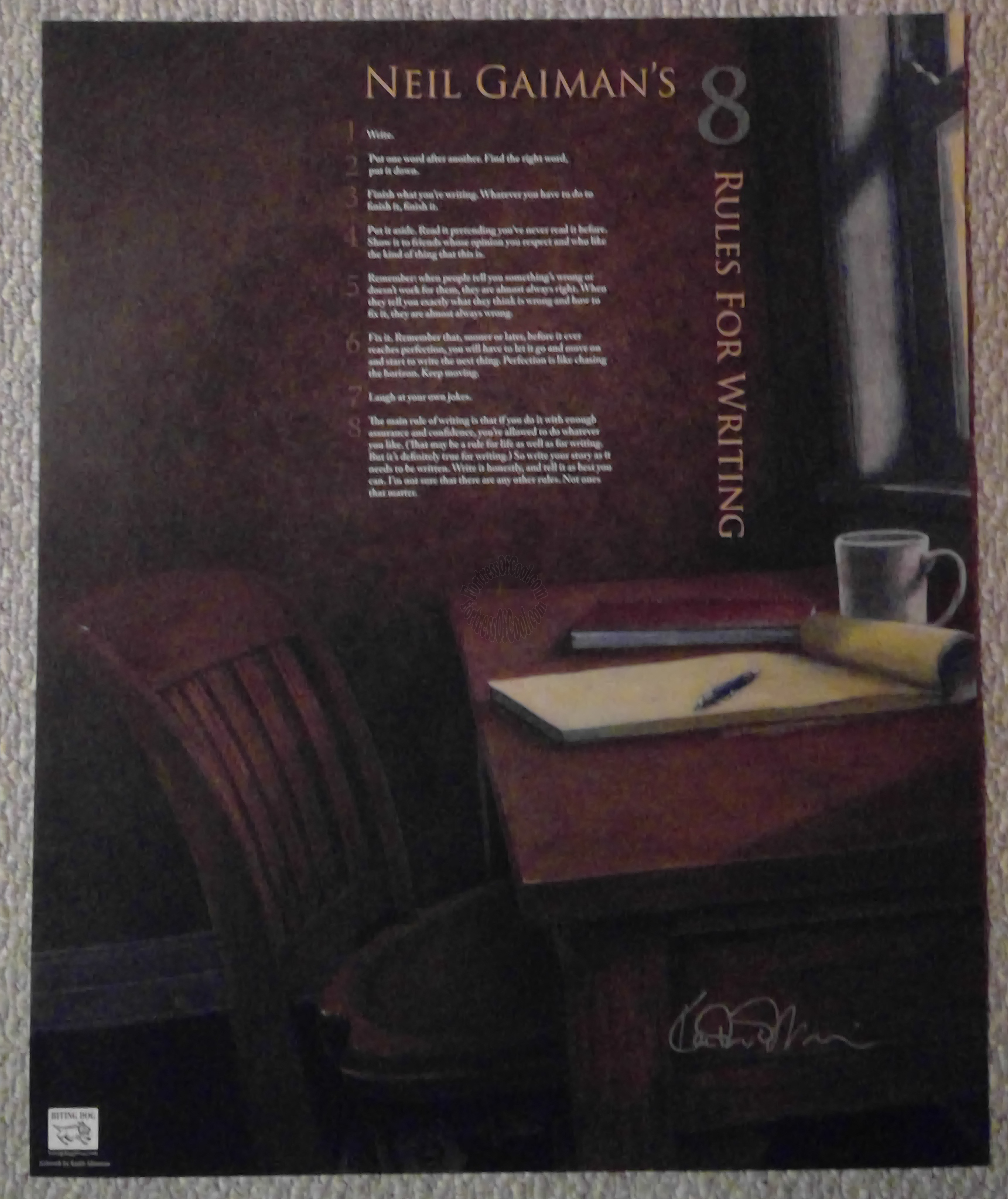 NEIL GAIMAN'S  EIGHT RULES FOR WRITING SIGNED LIMITED EDITION POSTER 