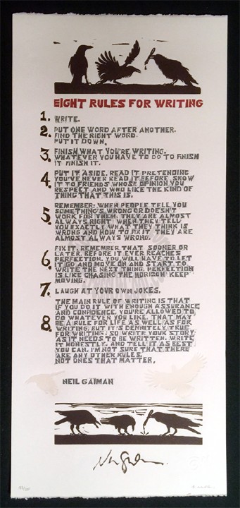 NEIL GAIMAN'S EIGHT RULES FOR WRITING SIGNED BROADSIDE 