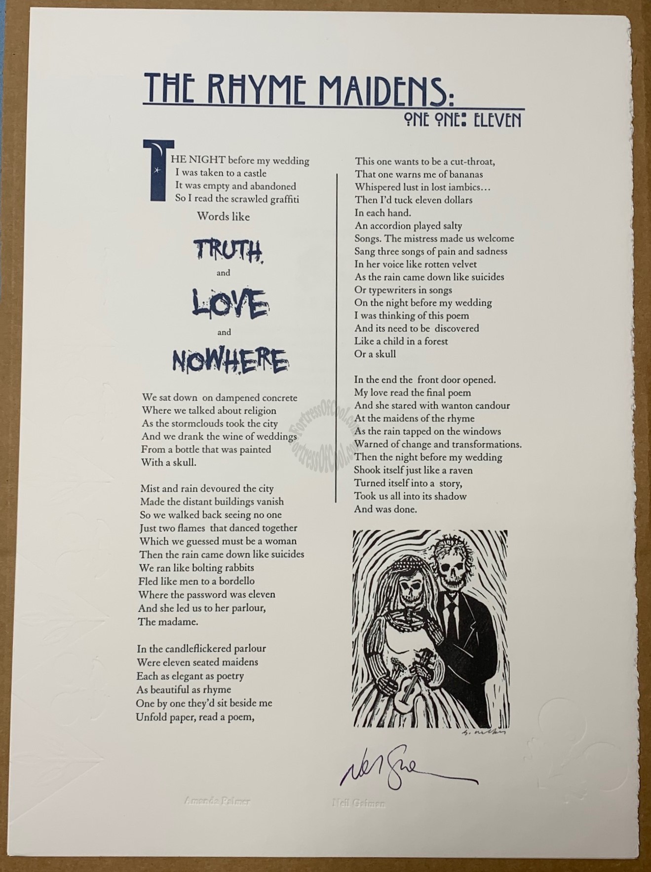 NEIL GAIMAN'S THE RHYME MAIDENS SIGNED BROADSIDE