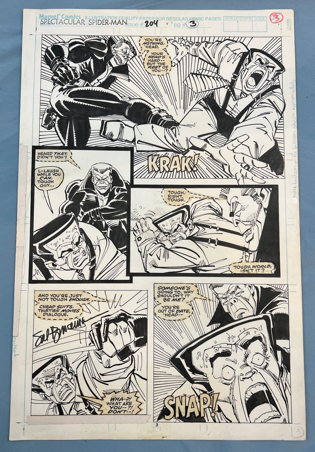 SPECTACULAR SPIDER-MAN #204 - PAGE 3 - SIGNED ORIGINAL ART - SAL BUSCEMA - HAMMERHEAD VS TOMBSTONE