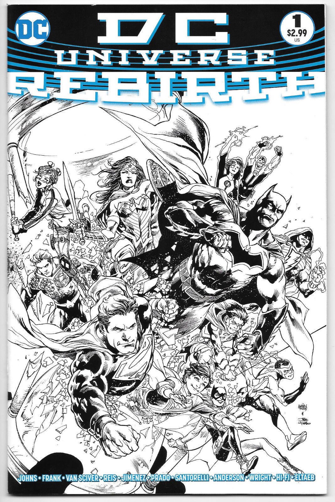 DC UNIVERSE REBIRTH #1 LIMITED  EDITION RETAILER EXCLUSIVE BLACK AND WHITE SKETCH VARIANT (First Print)