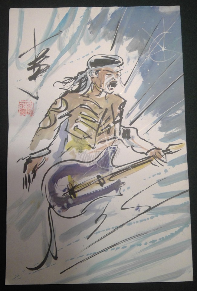 ROCK GOD - Andy Lee Signed Original Con Style Fan Painting